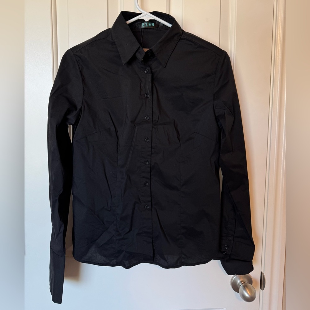 NWT Ezen Black Button-Up Long Sleeve Shirt Size Small